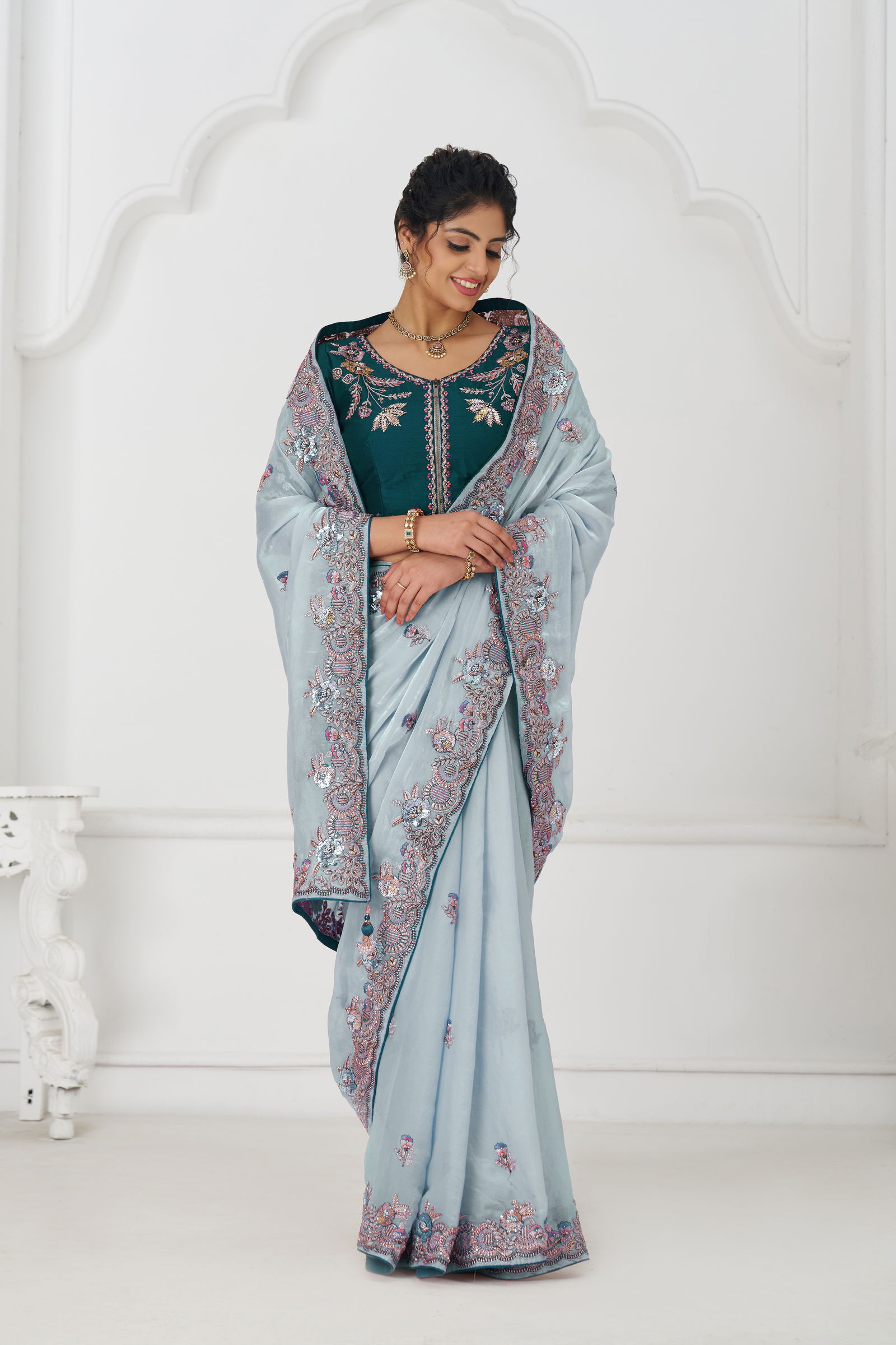 Kf 113 Grey Pure Fendi Silk Saree Best Wholesale Shop In Surat
